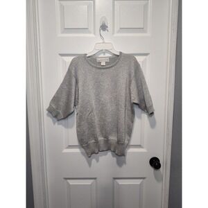 EVAN PICONE Womens Silver Metallic Knitted Pullover Sweater Large Crewneck